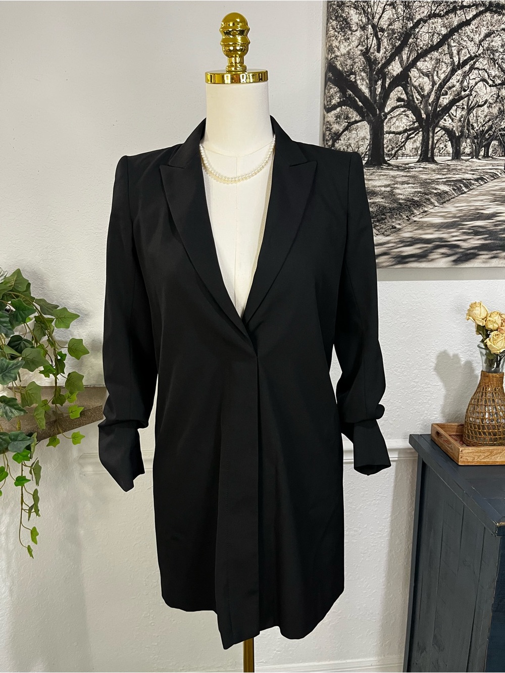 Theory Black Satin-Lined Blazer Dress Size 0